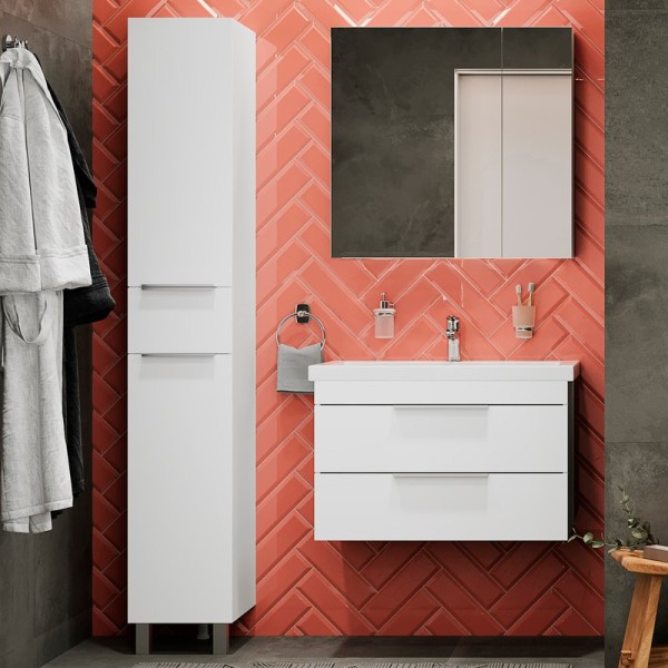 Мебель для ванной комнаты STWORKI Копенгаген 80 белая, в современном стиле, подвесная, российская (гарнитур, комплект)