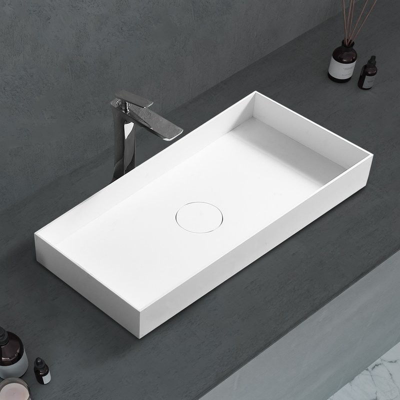 Накладная раковина Abber Stein AS2622 80 матовая белая, прямоугольная, искусственный камень