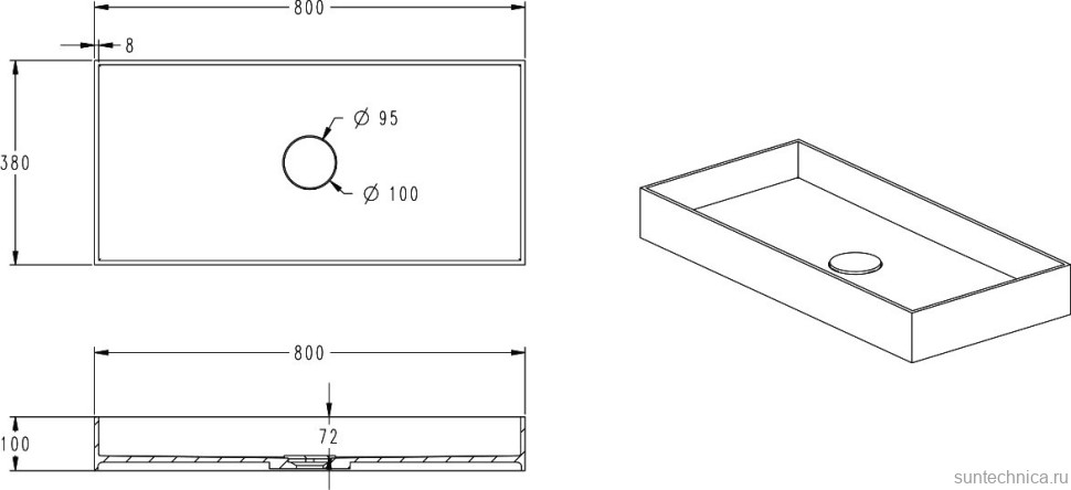 Накладная раковина Abber Stein AS2622 80 матовая белая, прямоугольная, искусственный камень