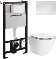 Комплект Унитаз подвесной KERAMA MARAZZI Sfera SF.wc.02 безободковый, с микролифтом, глянцевый белый + Инсталляция + Кнопка FPR.A.WHT белый глянец