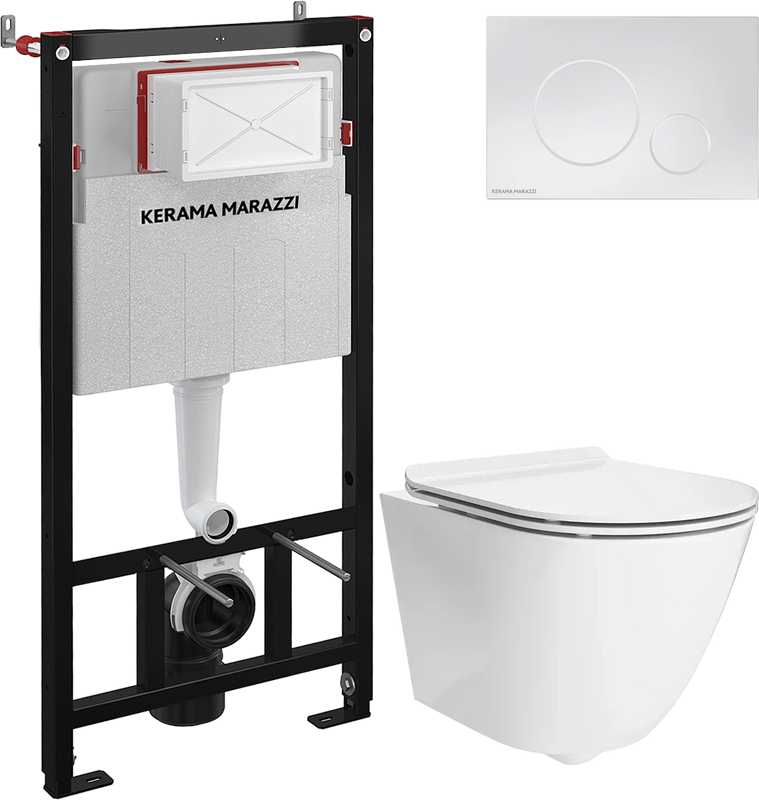 Комплект Унитаз подвесной KERAMA MARAZZI Sfera SF.wc.02 безободковый, с микролифтом, глянцевый белый + Инсталляция + Кнопка FPR.A.WHT белый глянец