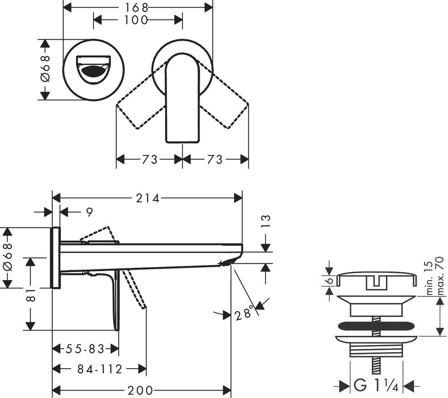 Смеситель для раковины Hansgrohe Rebris E 72568000 С ВНУТРЕННЕЙ ЧАСТЬЮ