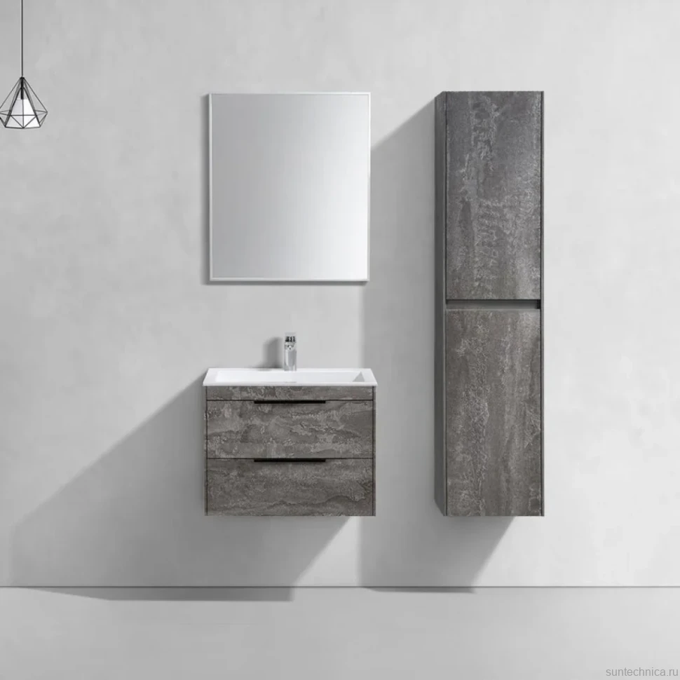 Тумба с раковиной Vincea Chiara 2D 60, 2 ящика, камень, с белой раковиной