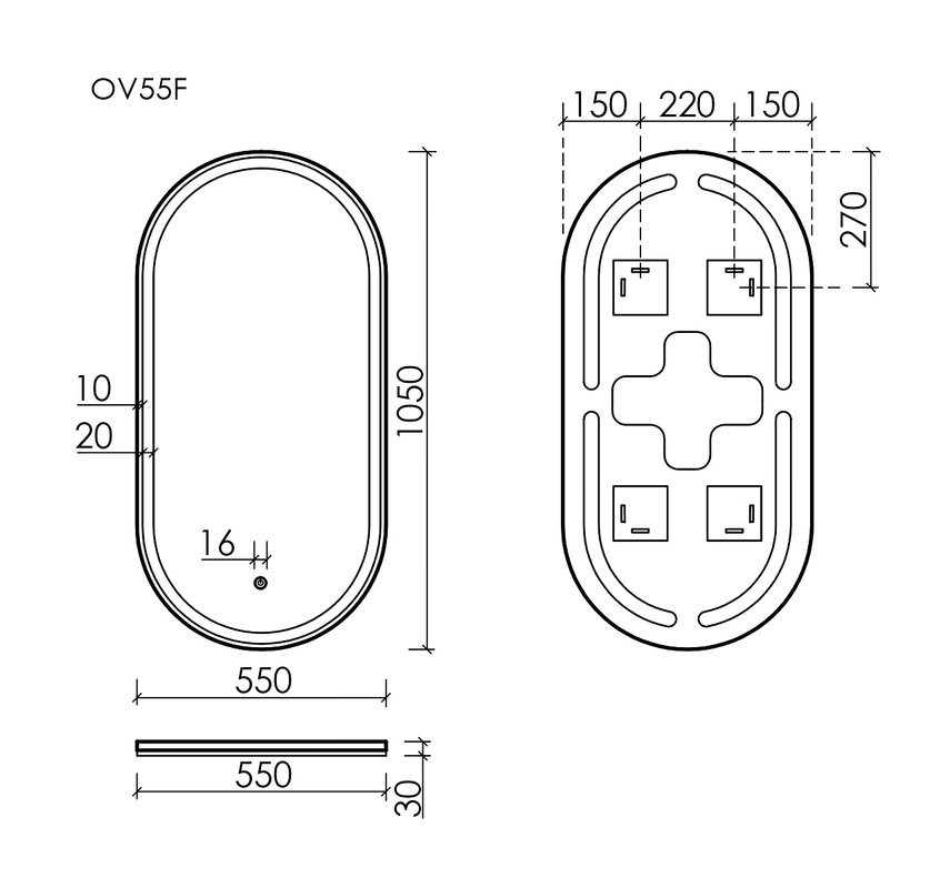 Зеркало Sancos Oval 55 с фронтальной подсветкой