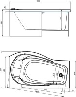 Акриловая ванна Alex Baitler Orta R 150x90 см, угловая, правая, встраиваемая, белая, асимметричная, с экраном