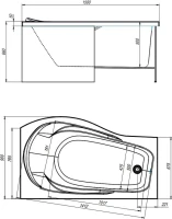 Акриловая ванна Alex Baitler Orta R 150x90 см, угловая, правая, встраиваемая, белая, асимметричная, с экраном