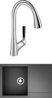 Комплект Мойка Omoikiri Daisen 78-BL черная + Смеситель Jacob Delafon Malleco E562-CP