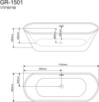 Акриловая ванна Grossman GR-1501 170x80 см, отдельностоящая, белая, овальная, с каркасом, со сливом-переливом