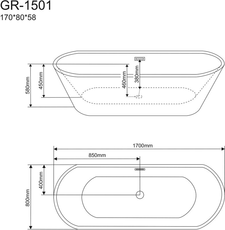 Акриловая ванна Grossman GR-1501 170x80 см, отдельностоящая, белая, овальная, с каркасом, со сливом-переливом