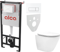 Комплект Унитаз подвесной EvaGold K505 безободковый, с микролифтом + Инсталляция AlcaPlast AM101/1120-4:1 RU M570-0001 кнопка смыва белая