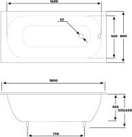 Чугунная ванна Byon 13M 180x80 см, пристенная, белая, на ножках