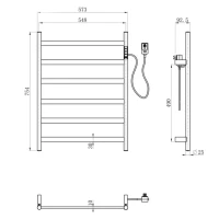 Полотенцесушитель электрический Wonzon & Woghand Essen WW-A405-BR 75x55 см, подключение справа, брашированный никель, лесенка