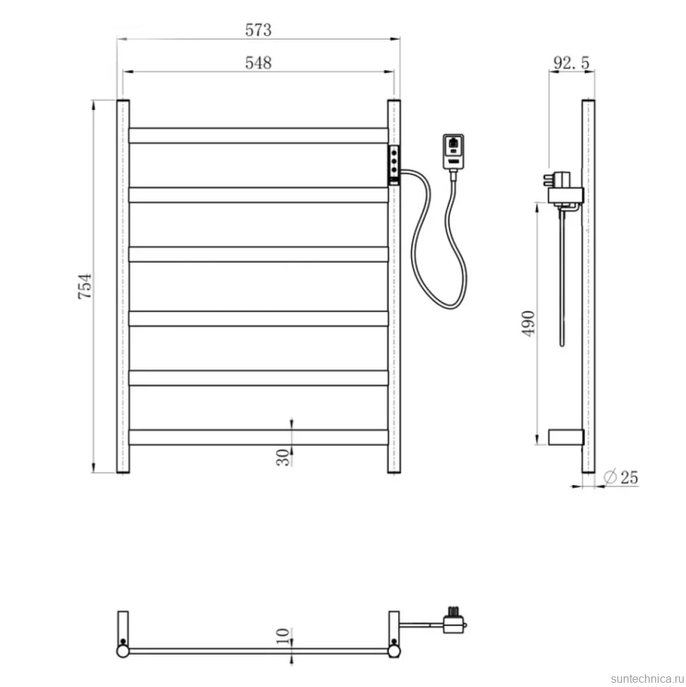 Полотенцесушитель электрический Wonzon & Woghand Essen WW-A405-BR 75x55 см, подключение справа, брашированный никель, лесенка