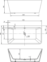 Акриловая ванна Vincea VBT-425-1700 170x80 см, пристенная, белая, с каркасом, со сливом-переливом