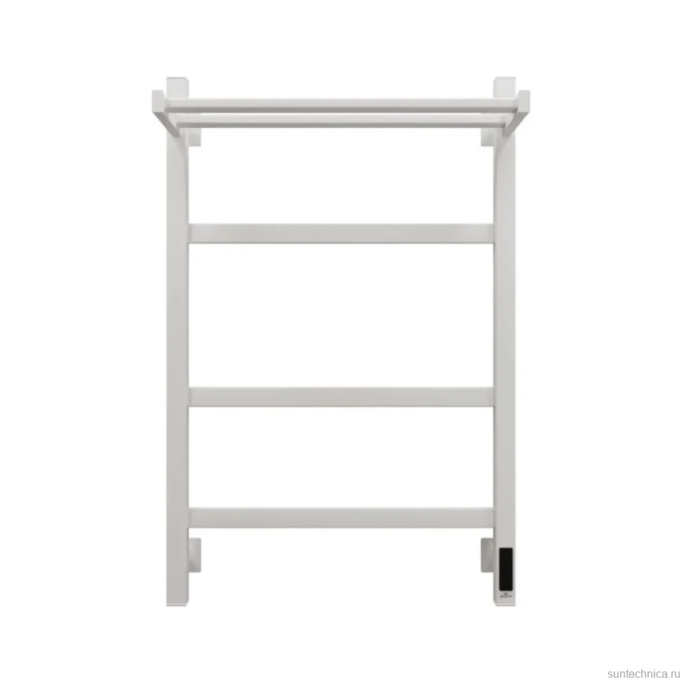 Полотенцесушитель электрический Grota Tela 530х800 RAL9016 EL 80x55 см, подключение справа, слева, скрытое подключение справа, матовый белый, лесенка, из стали, с полкой