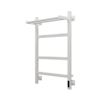 Полотенцесушитель электрический Grota Tela 530х800 RAL9016 EL 80x55 см, подключение справа, слева, скрытое подключение справа, матовый белый, лесенка, из стали, с полкой
