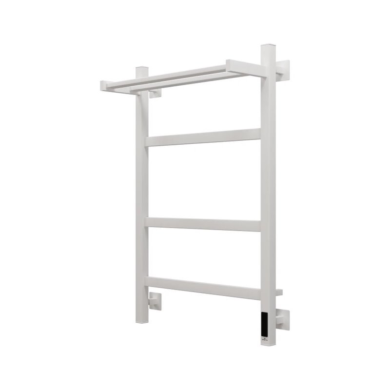 Полотенцесушитель электрический Grota Tela 530х800 RAL9016 EL 80x55 см, подключение справа, слева, скрытое подключение справа, матовый белый, лесенка, из стали, с полкой