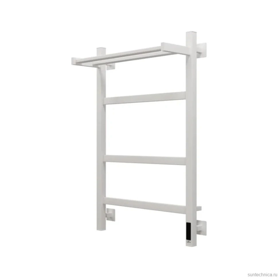 Полотенцесушитель электрический Grota Tela 530х800 RAL9016 EL 80x55 см, подключение справа, слева, скрытое подключение справа, матовый белый, лесенка, из стали, с полкой