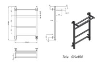 Полотенцесушитель электрический Grota Tela 530х800 RAL9016 EL 80x55 см, подключение справа, слева, скрытое подключение справа, матовый белый, лесенка, из стали, с полкой