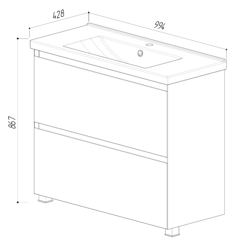 Тумба с раковиной Belux Киото Н 100 напольная, 2 ящика, белая