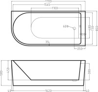 Акриловая ванна Esbano Afina L 170x80 см, левая, отдельностоящая, белая, асимметричная, со сливом-переливом