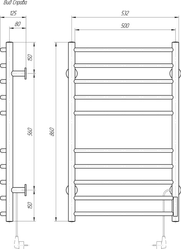 Полотенцесушитель электрический Domoterm Аврора DMT 109-10 86x50, R, хром
