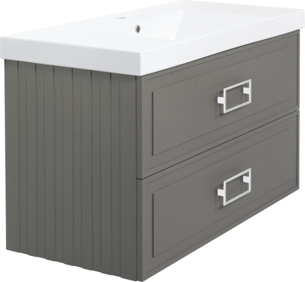 Тумба с раковиной La Fenice Cubo Twin 100 подвесная, cappuccino, ручки белые, раковина Cubo 100