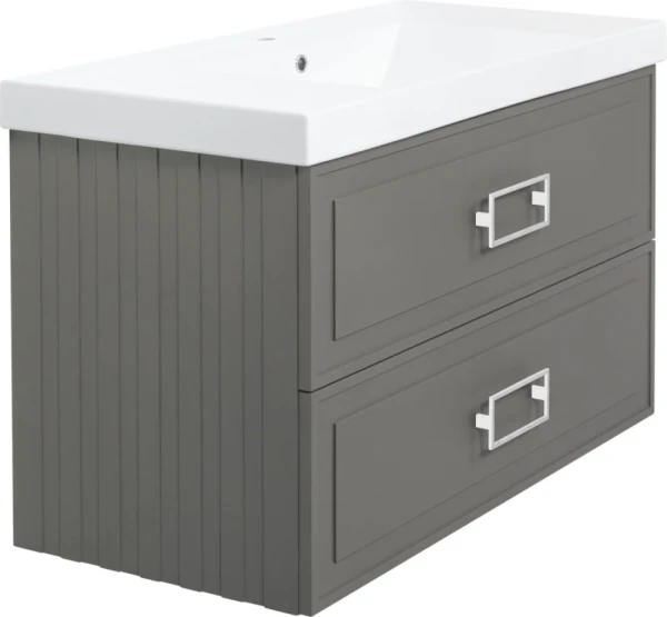 Тумба с раковиной La Fenice Cubo Twin 100 подвесная, cappuccino, ручки белые, раковина Cubo 100