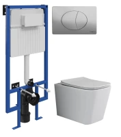 Комплект Унитаз подвесной Ceramicanova Cubic CN1806 с микролифтом, безободковый + Инсталляция STWORKI + Кнопка 230823 хром матовый