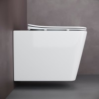 Комплект Унитаз подвесной Ceramicanova Cubic CN1806 с микролифтом, безободковый + Инсталляция STWORKI + Кнопка 230823 хром матовый