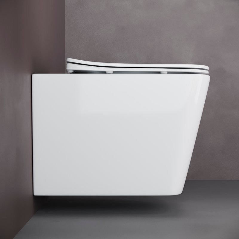 Комплект Унитаз подвесной Ceramicanova Cubic CN1806 с микролифтом, безободковый + Инсталляция STWORKI + Кнопка 230823 хром матовый