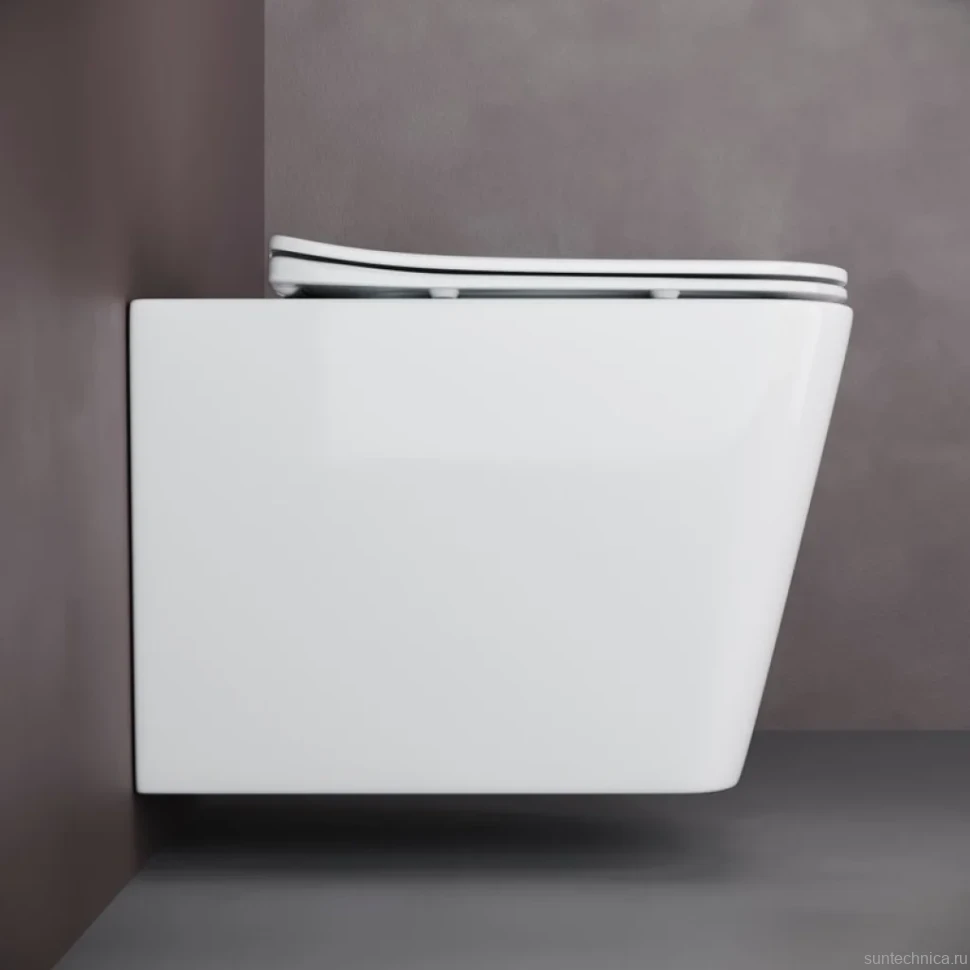 Комплект Унитаз подвесной Ceramicanova Cubic CN1806 с микролифтом, безободковый + Инсталляция STWORKI + Кнопка 230823 хром матовый