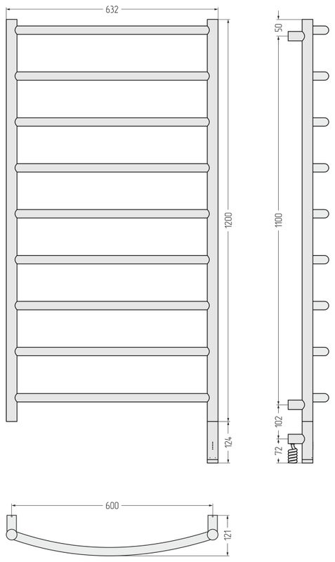 Полотенцесушитель электрический Сунержа Галант 3.1 15-6001-1260 130x65 см, подключение справа, темный титан муар, лесенка