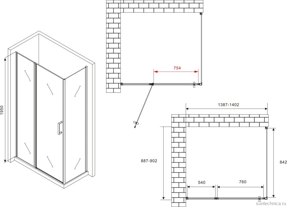 Душевой уголок Abber Sonnenstrand AG04140S-S90 90x140, профиль хром, стекло прозрачное