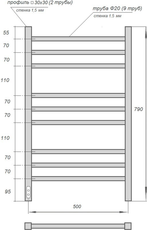 Полотенцесушитель электрический Point Веста PN70758B 50х80, черный