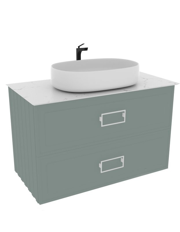 Тумба с раковиной La Fenice Cubo Twin 90 подвесная, grigio, ручки белые, столешница белый мрамор, раковина белая матовая