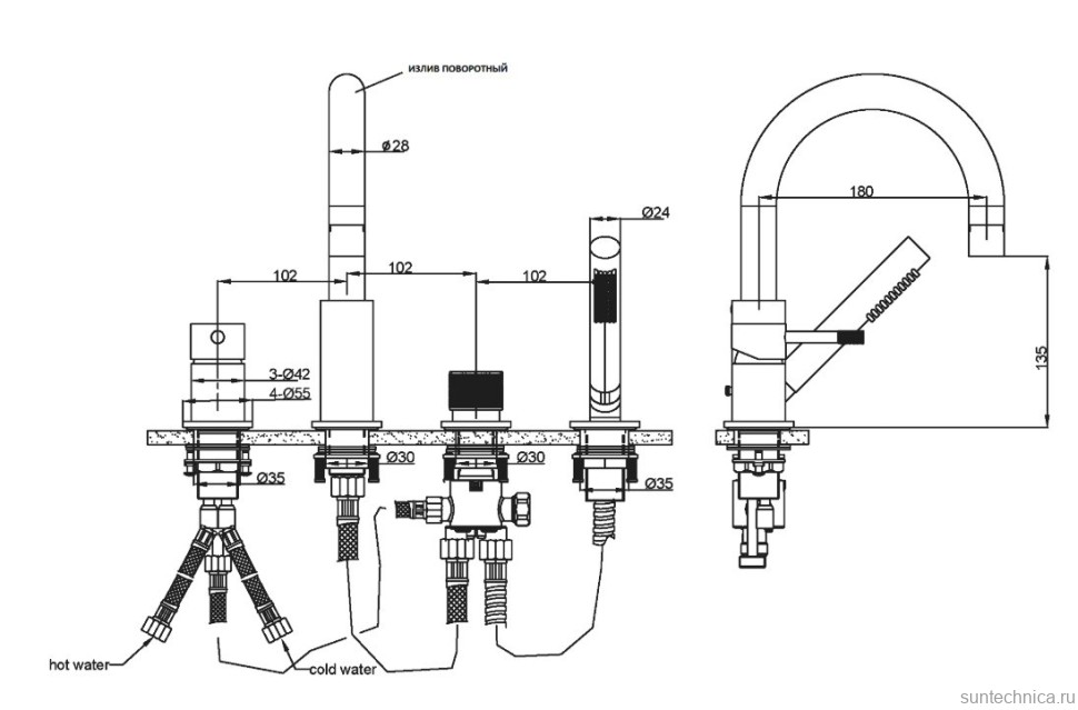 Смеситель на борт ванны Boheme Uno 460-BRB brushed bronze
