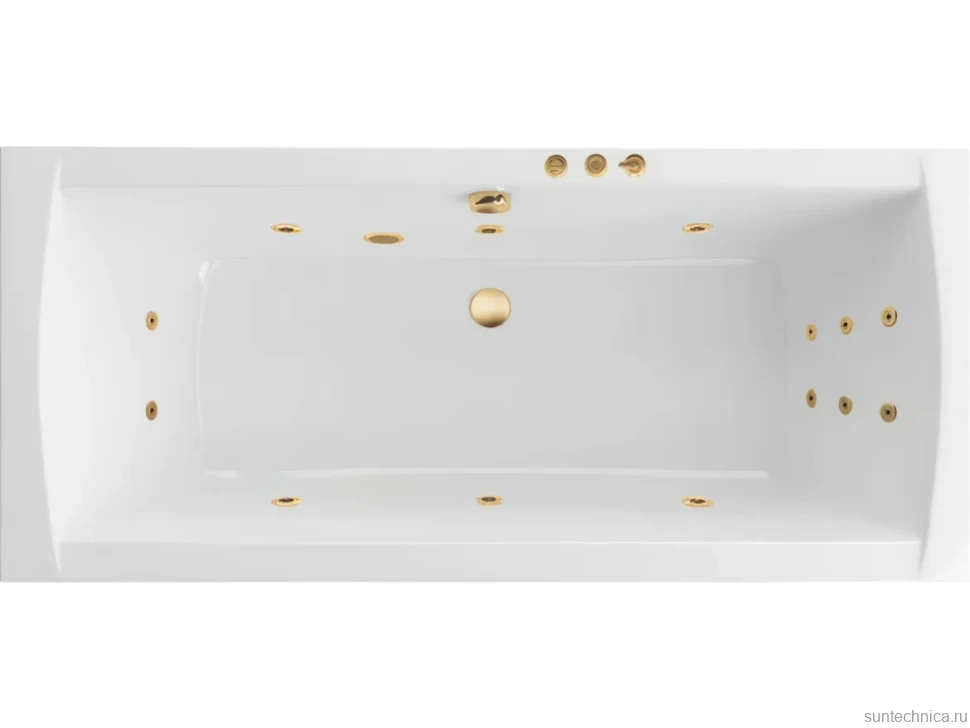 Акриловая ванна Excellent Aquaria Lux Smart 180x80 см, встраиваемая, с гидромассажем, белая, с каркасом, со сливом-переливом, фурнитура золото