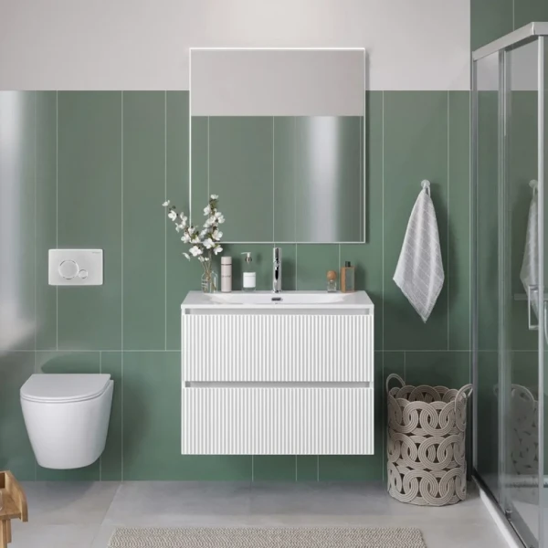 Мебель для ванной комнаты BelBagno Uno 80 подвесная, 2 ящика, bianco opaco