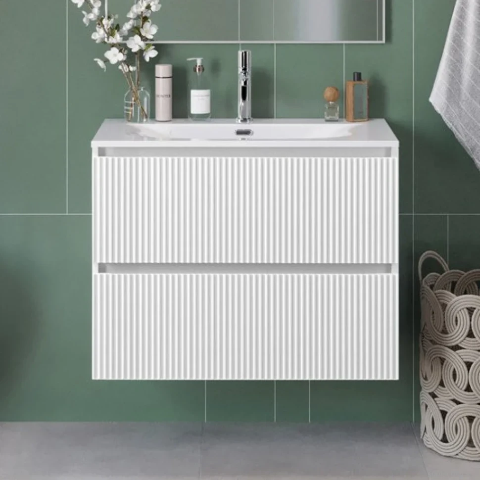 Мебель для ванной комнаты BelBagno Uno 80 подвесная, 2 ящика, bianco opaco