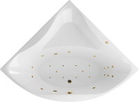 Акриловая ванна Excellent Glamour Ultra 150x150 см, угловая, встраиваемая, с гидромассажем, белая, четверть круга, с каркасом, с сиденьем, со сливом-переливом, фурнитура золото