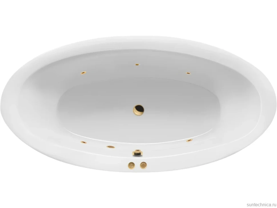 Акриловая ванна Excellent Lumina Soft 190x95 см, встраиваемая, с гидромассажем, белая, овальная, с каркасом, со сливом-переливом, фурнитура золото