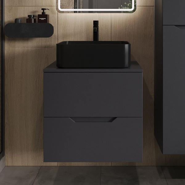Тумба с раковиной Orange Line 60 подвесная, 2 ящика, матовый графит с раковиной B02-460MB