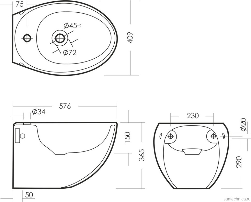Биде подвесное Sanita luxe Ringo BD.WH/Ringo/C/WHT.G/S1 глянцевое белое