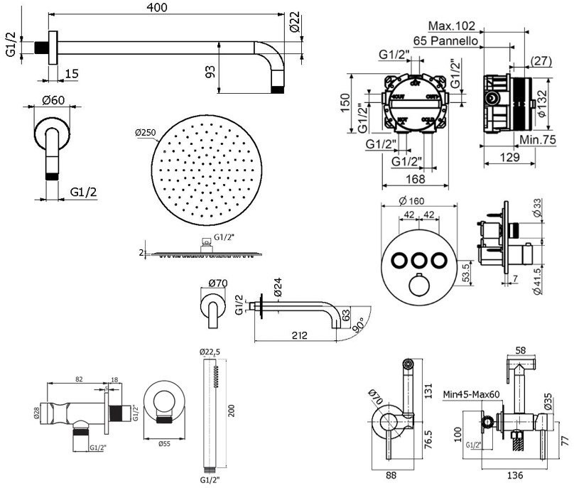 Комплект для ванной Plumberia Selection PSBOX KITZPSB03CR60 С ВНУТРЕННЕЙ ЧАСТЬЮ, хром