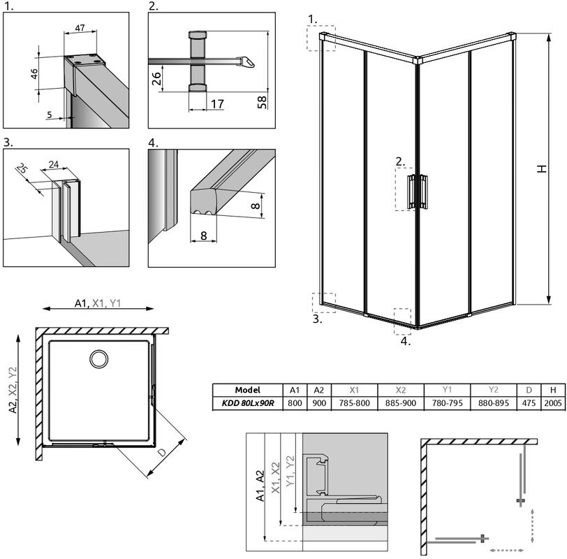 Душевой уголок Radaway Idea Black KDD 80x90