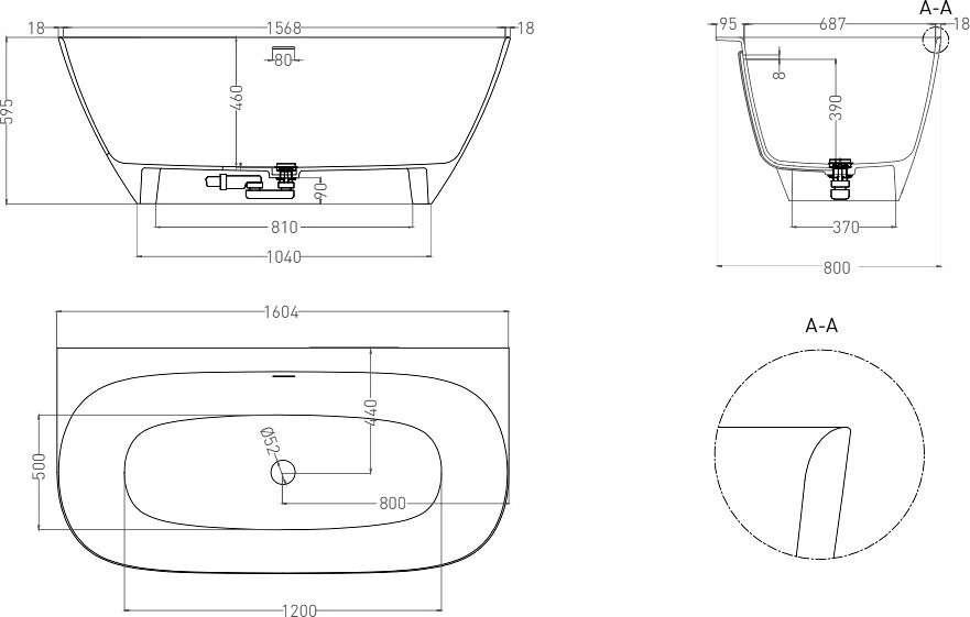 Ванна из искусственного камня Salini Sofia Wall S-Stone 160x80 см, пристенная, белая, овальная, с донным клапаном