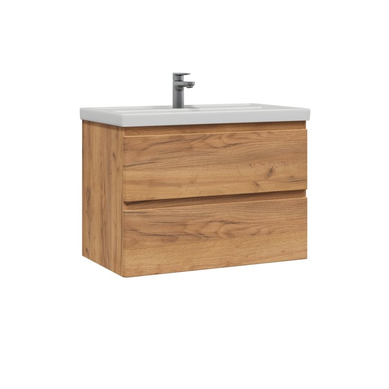 Мебель для ванной комнаты SanStar Riana 80 подвесная, дуб крафт золотой, раковина Фостер 80