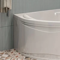 Акриловая ванна 1MarKa Diana R Премиум 170x90 см, угловая, правая, пристенная, белая, асимметричная, с каркасом, с экраном, с сиденьем, со сливом-переливом
