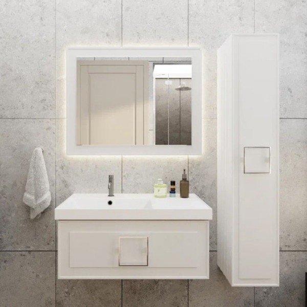 Мебель для ванной комнаты La Fenice Cubo 90 L белая, ручка хром